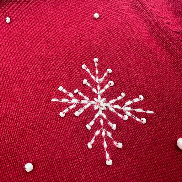 Norm Thompson Womens VTG Red Christmas Snowflake Full Zip Sweater Cardigan Sz L - Picture 6 of 14